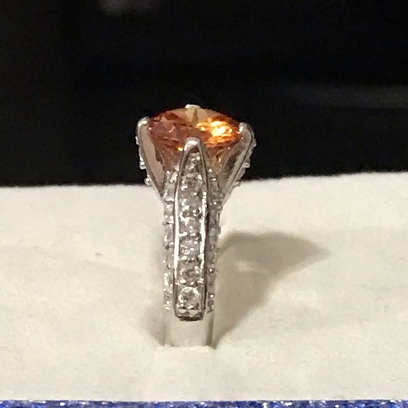 3CT Padparadscha Sapphire & Topaz Silver Ring - Picture 2 of 7